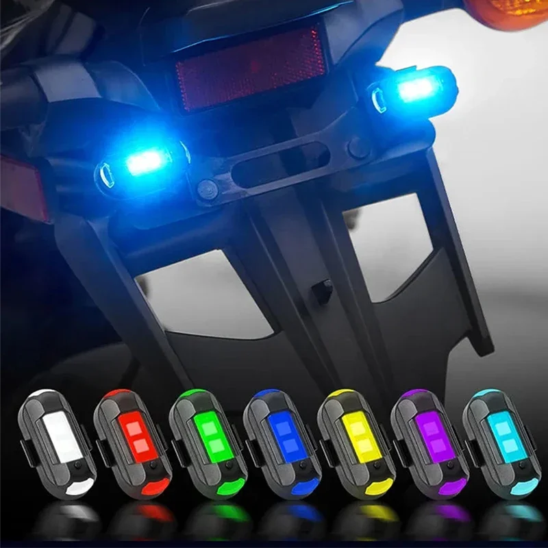 2Pcs Universal Strobe Light Motorcycle Bike Car LED Anti-collision Warning Light 7 Color Drone Flashing Warning Signal Indicator