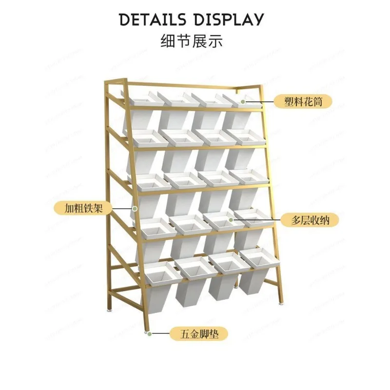 Slanted Multi-Tier Iron Flower Stand, Mobile Step Display Rack for Florist Shop & Street Stall