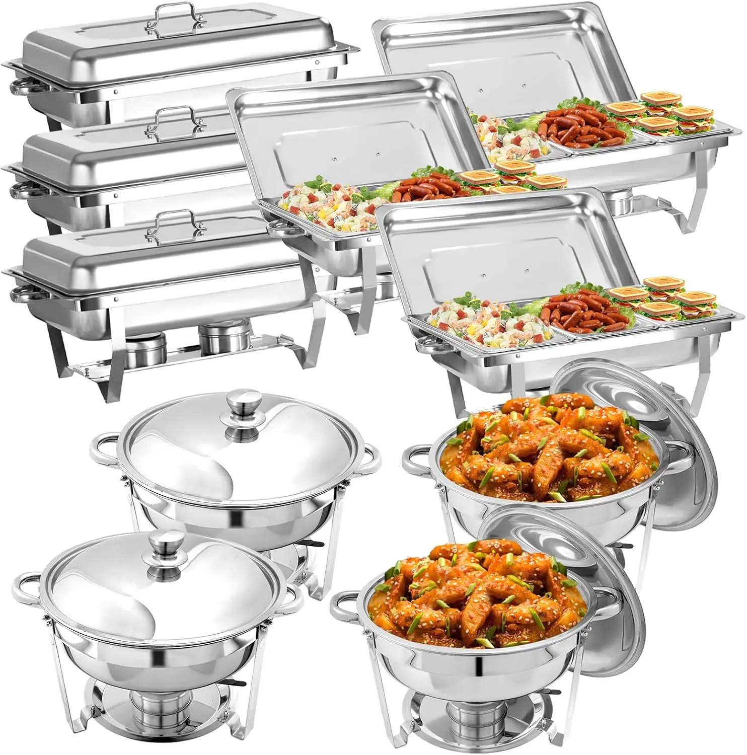 10 Pack Chafing Dish Buffet Set, Stainless Steel Catering Food Warmer For Banquet, Parties, Wedding (6 Packs 8Qt 1/1 Pan + 4