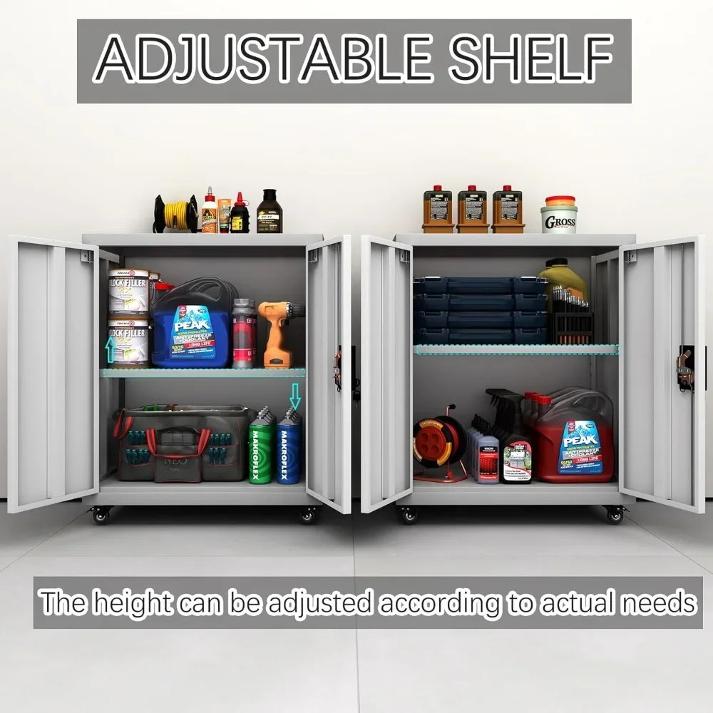 Rolling Metal Tool Cabinet - Lockable Garage Storage w/Doors & Adjustable Shelves"