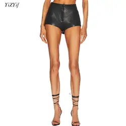 Womens Sexy PU Leather Booty Shorts Gothic Fashion Solid Color Elastic Hot Pants Raves Party Nightclub Super Shorts