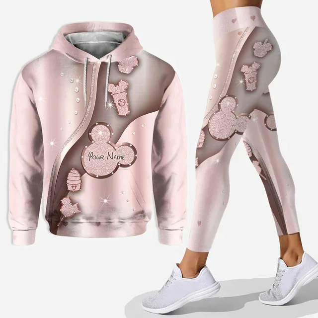 

Personalized Disney Minnie Mouse 3D Women's Hoodie and Leggings Suit Mickey Yoga Pants Sweatpants Fashion Sports Suit