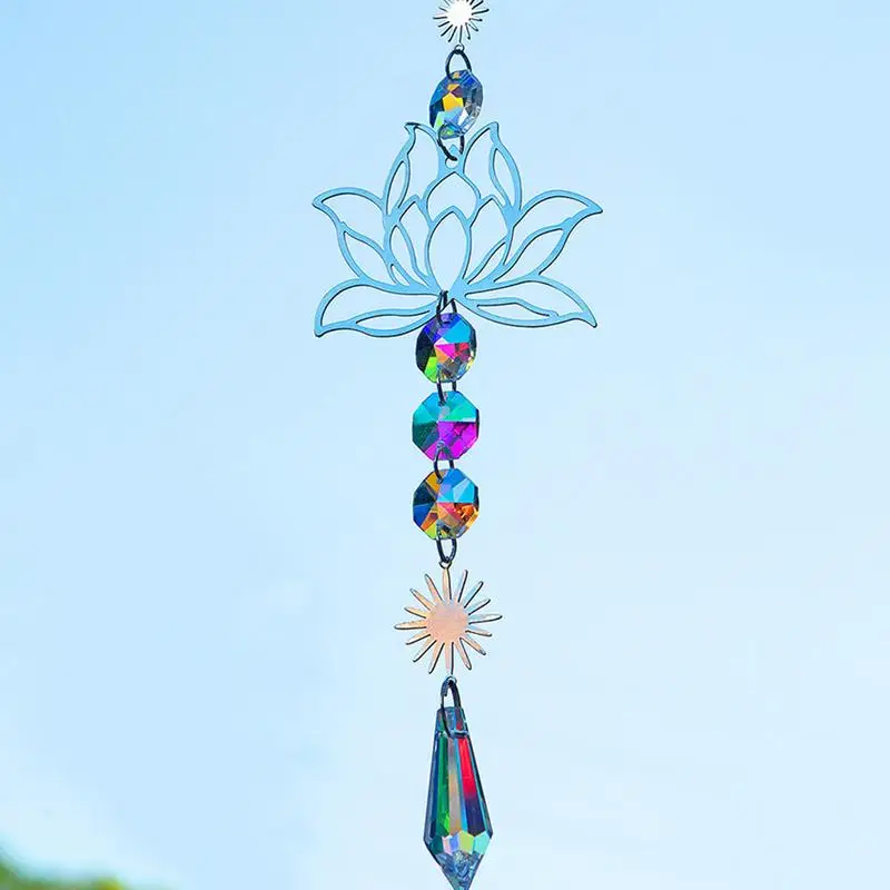 Sun Catcher Crystal Lotus Hanging Crystals Stained Glass Suncatcher Outdoor Decor Rainbow Maker Prism Chakras Garden Decoration