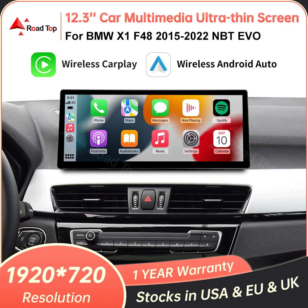 RoadTop Linux Touchscreen-Auto-Multimedia-Display für BMW X1 F48 2015-2022 NBT EVO mit kabellosem CarPlay, Android Auto und Mirrorlink