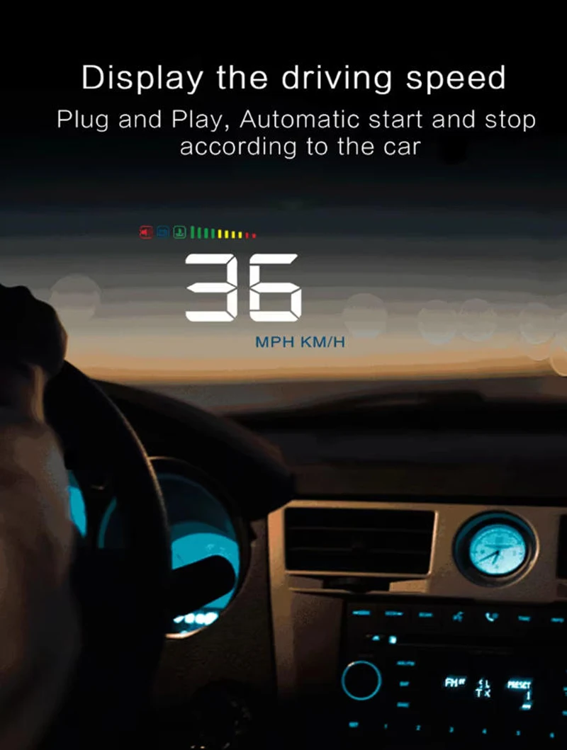 

BigBigRoad 3.5 inch Car HUD Head Up Display Windscreen Projector EUOBD OBD2 II Interface Refkecting Windshield Speedometer Alarm