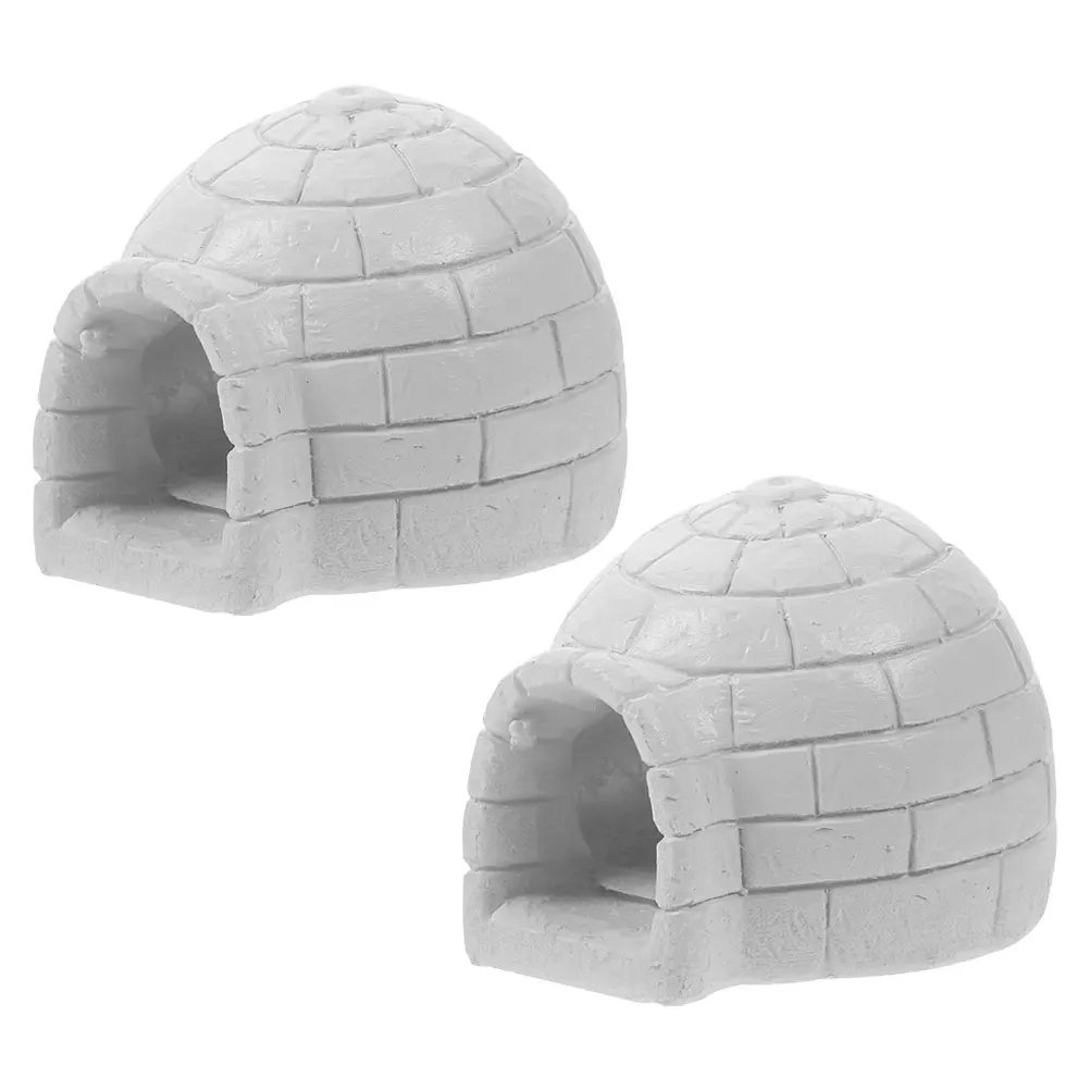 

2pcs Mini Resin Igloo S Ice House Craft Decor For Christmas Desktop Miniature Garden Ornament Simulated Snow House