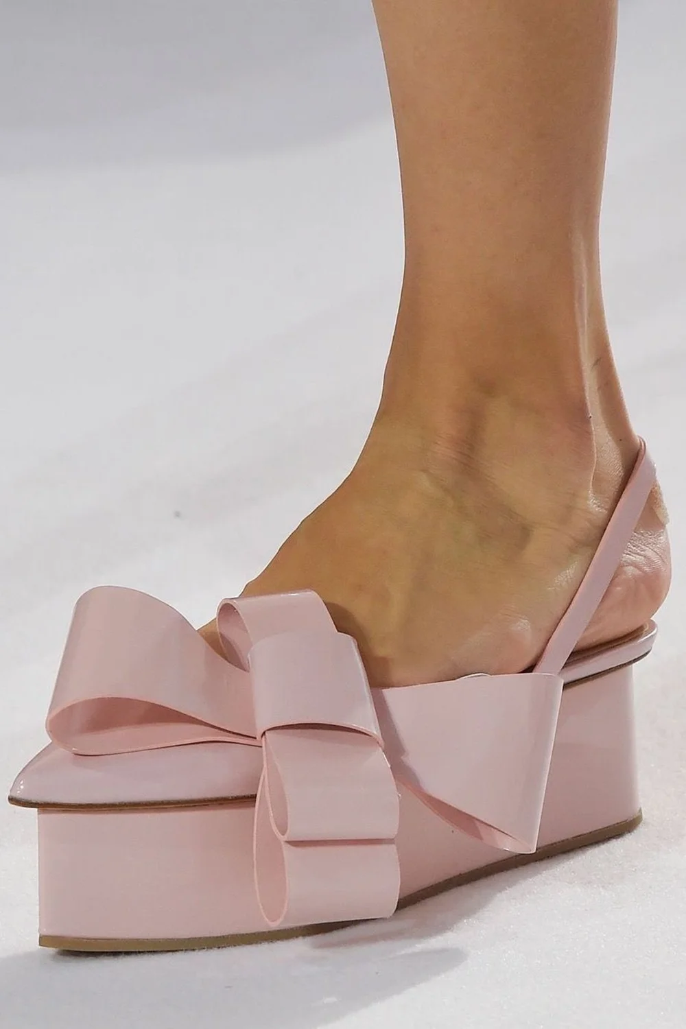 Blush Pink/Black Patent Slingback Sandals Oversized Bow Detail Pointed Toe Platform Design Sweet Retro Style Summer Sandals view 2