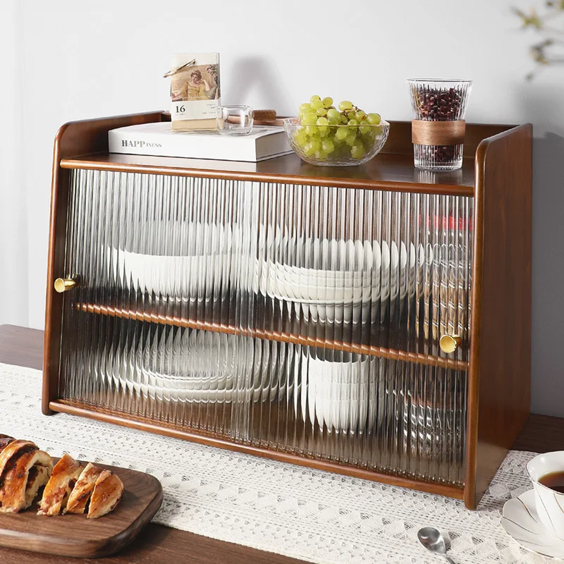 

Cup Storage Cabinet Desktop Tea Set Organizer with Multiple Compartments Kitchen Mug Rack Dustproof Display Shelf for Tableware