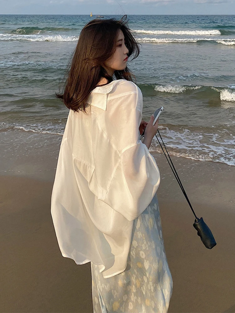 Ice Silk Women's Summer Lightweight Sun Protection Clothing Strapless Outerwear Cover up Cardigan White Shirt Jacket Spring A...