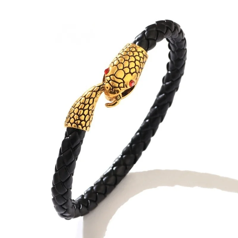 Trendy Braided Leather Ouroboros Bracelets Charm Men Bracelets New Fashion Hip Hop Punk Jewelry Accessories Party Gifts