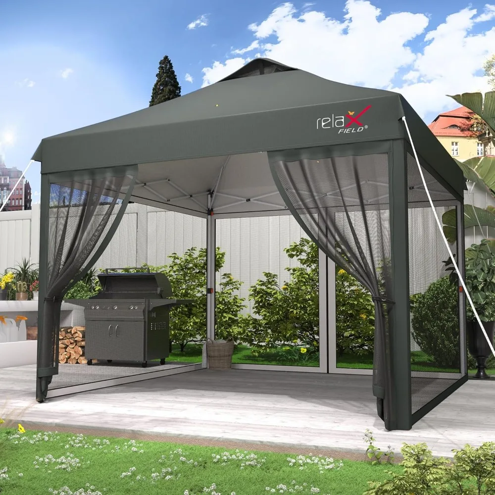 

10x10 Pop Up Canopy Tent with Mosquito Netting, Outdoor Portable Screen Tent for Yard, Party, Camping and Picnic, 3 Height Posit