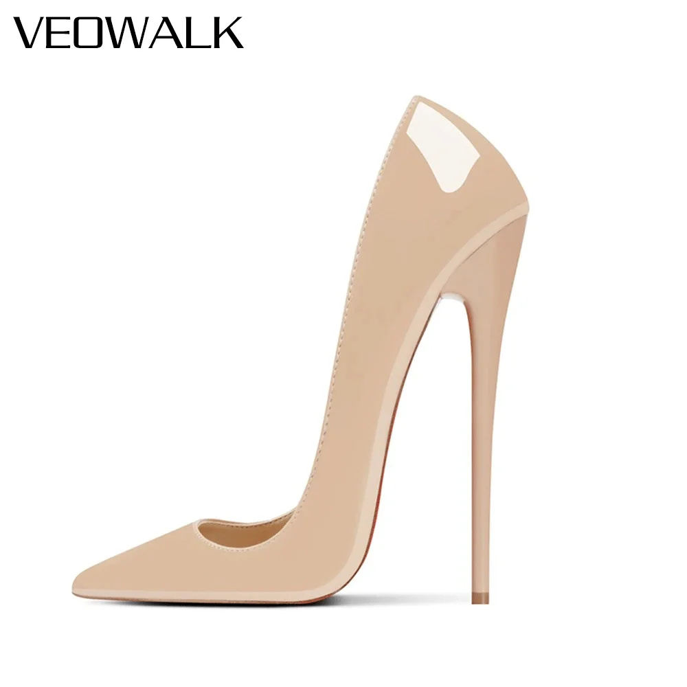 

NEW 2026 Women Nude 16cm Ultra-High Stiletto Heels Black Pointed Toe Pumps Unisex Performance Dance Crossdress Shoes Plus Size