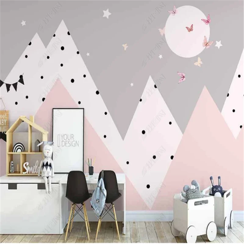 Nordic Pink Abstract Valley Butterfly Polka Dot Wall Paper 3D Modern Children's Room Bedroom Decor Wallpaper Papel De Parede 3d