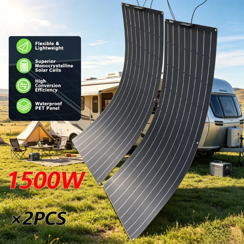 2PCS 1500W Solar Panel Solar High Efficiency Portable Power Bank Flexible Charging Outdoor Solar Cells For Home/Camping