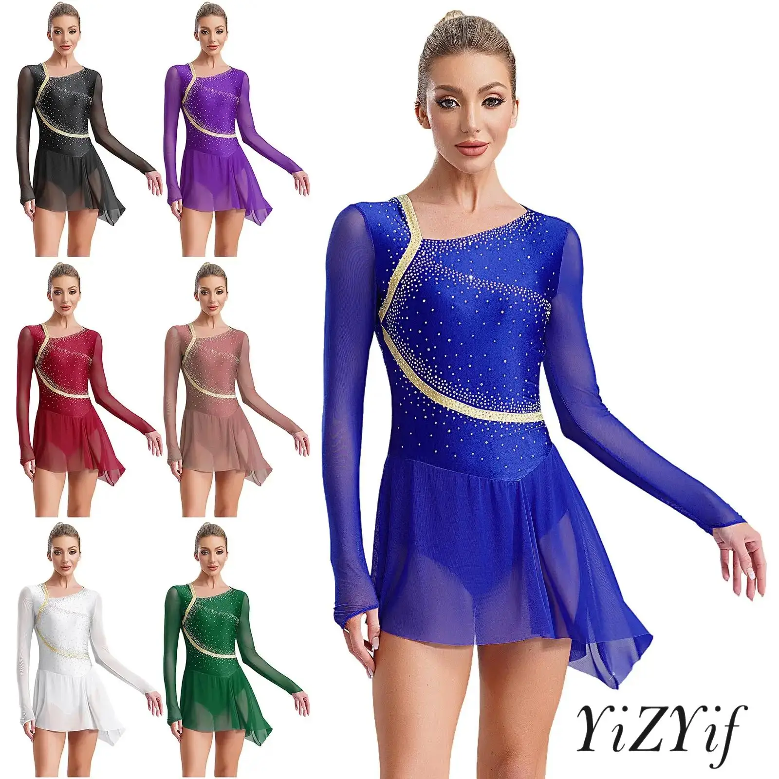 

Women Girls Modern Lyrical Ballet Dance Dress Long Sleeve Gymnastics Acrobatics Figure Skating Leotards Cut Out Back Dress