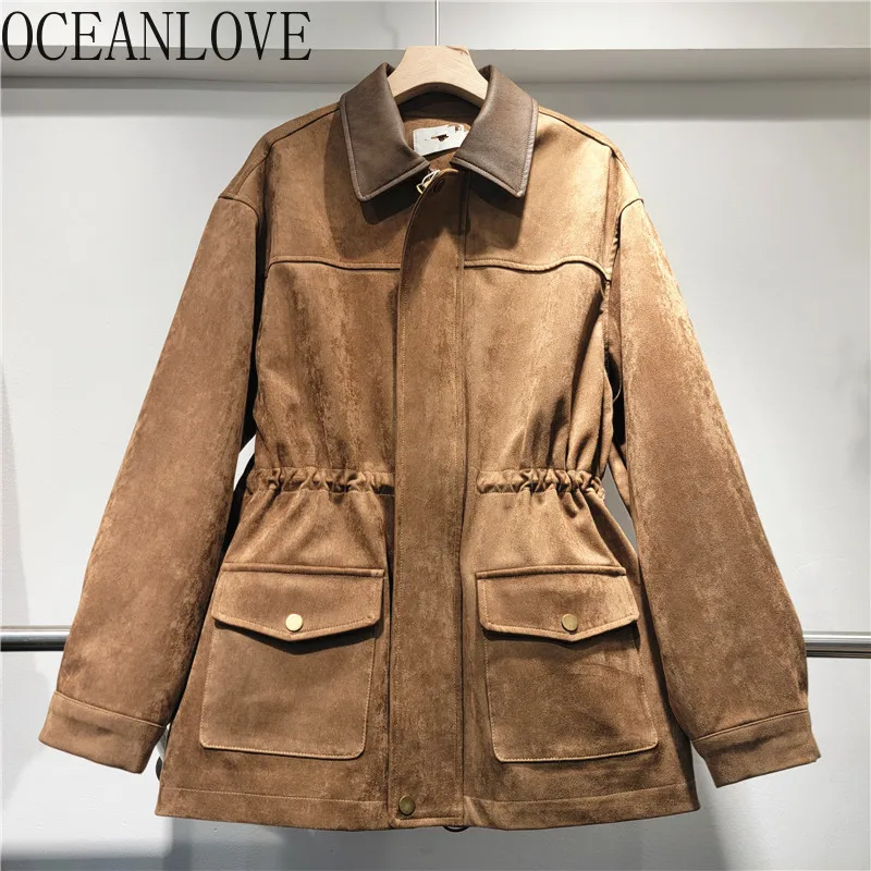 

OCEANLOVE осенне-зимние куртки для женщин, толстые теплые винтажные свободные Chaquetas Mujer, корейская модная шикарная простая верхняя одежда