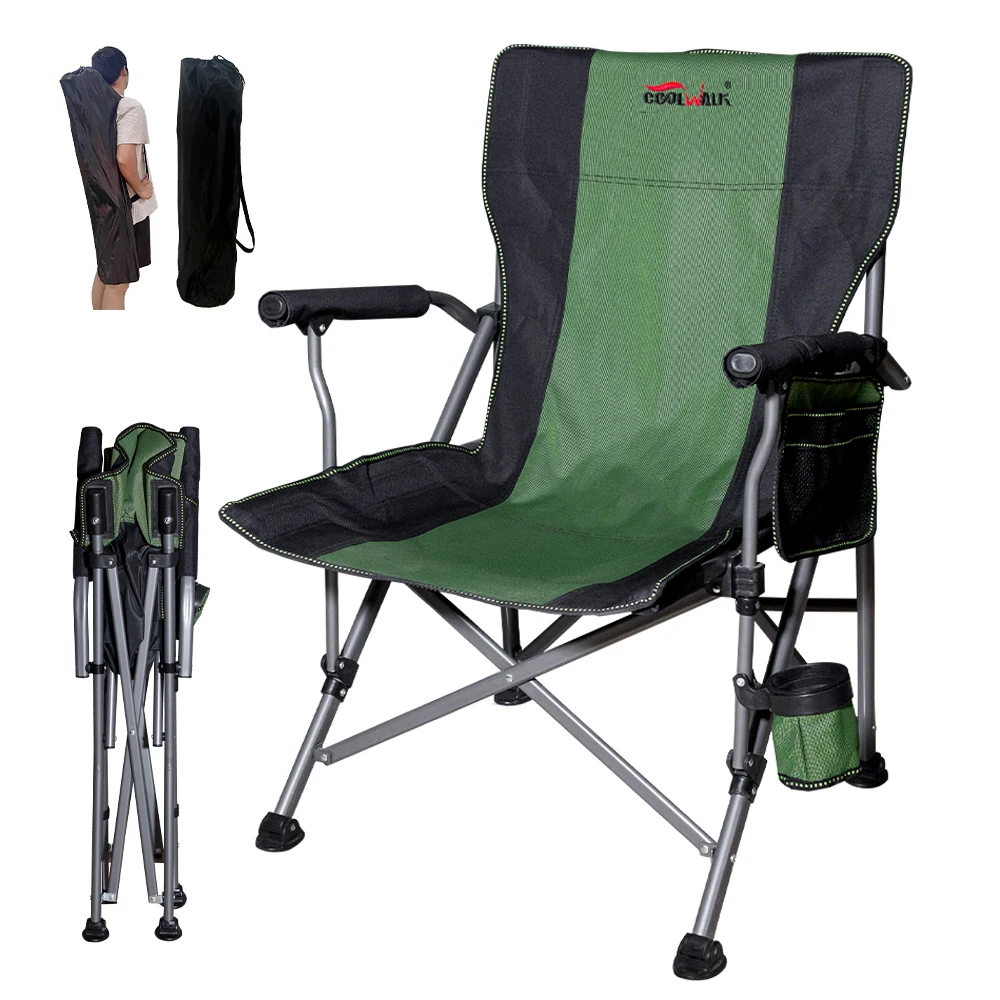 Heavy Duty Folding Camping Chair Four Lumbar Back Support Padded Seat Side Pockets Cup Holders Beach Fishing Portable Durable