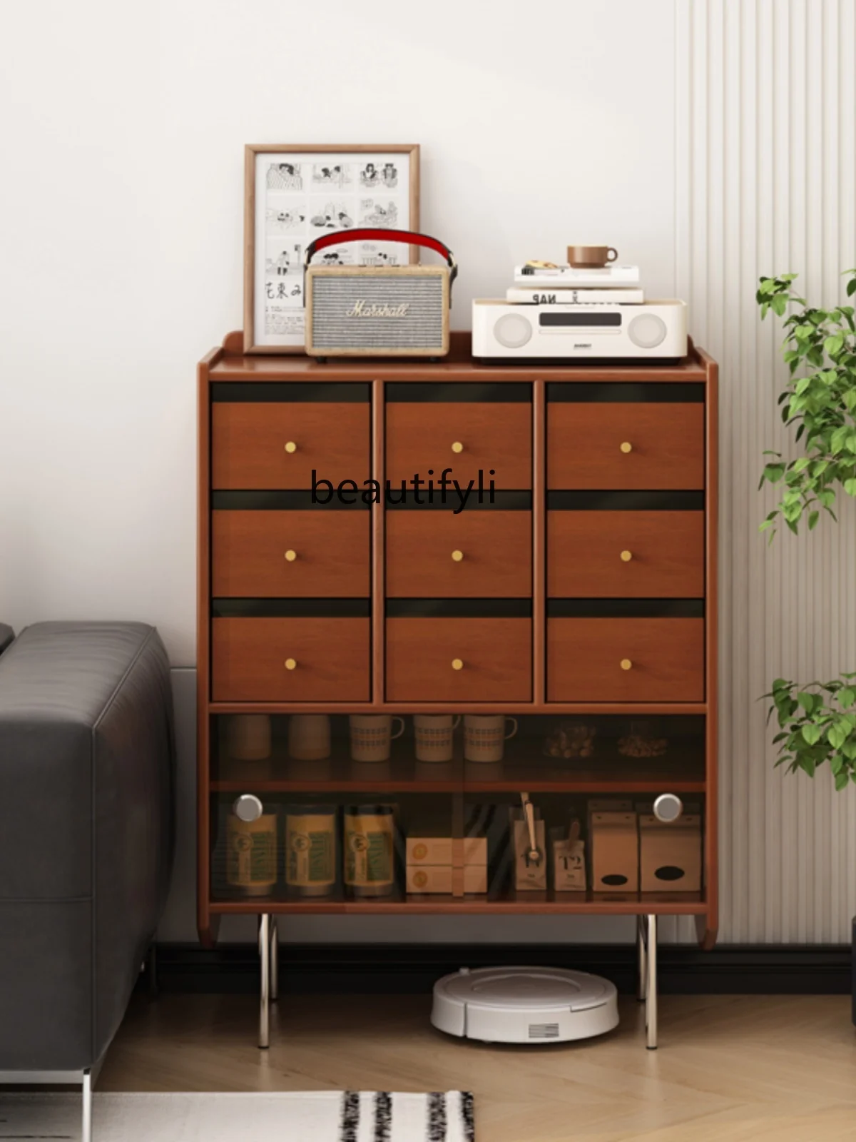 

Retro Solid Wood Chest of Drawers Storage Cabinet Sideboard Cabinet Wall Bookcase Bedroom Side Cabinet Locker Living Room