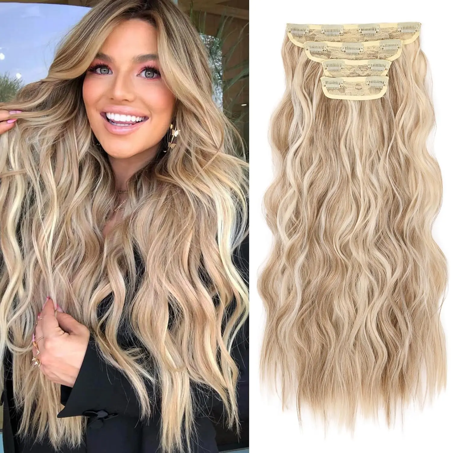 Hair Extensions, 20 Inch 4PCS Synthetic Fiber Clip in Hair Extensions Natural Soft Hairpieces