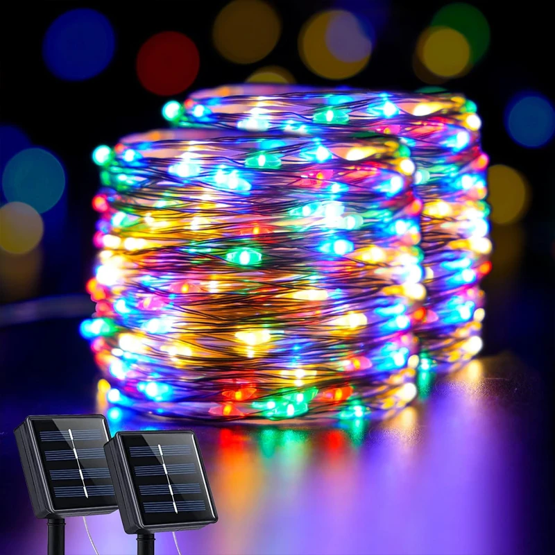 IRILUCN 6pcs Solar string lights Outdoor waterproof solar powered copper wire 8 mode fairy lights Wedding party Christmas tree