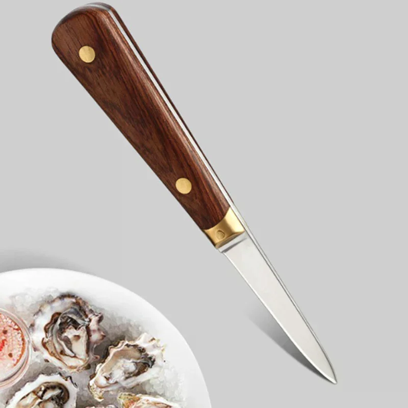 1pc Oyster Knife Kitchen Seafood Tool Rosewood Handle Stainless Steel Shell Shellfish Opener Tea No Slip Safe Pry