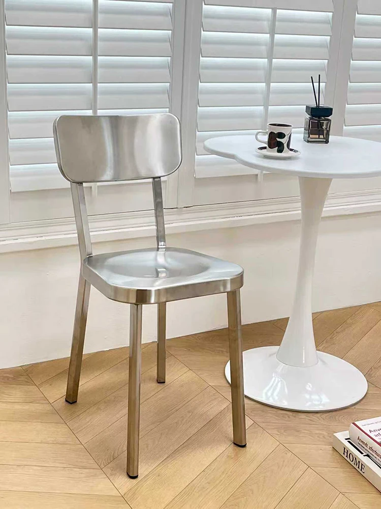 Nordic Stainless Steel Mirror Surface Dining Chair,Modern Home Living Room Restaurant,Backrest Chairs,Metal Furniture Stool