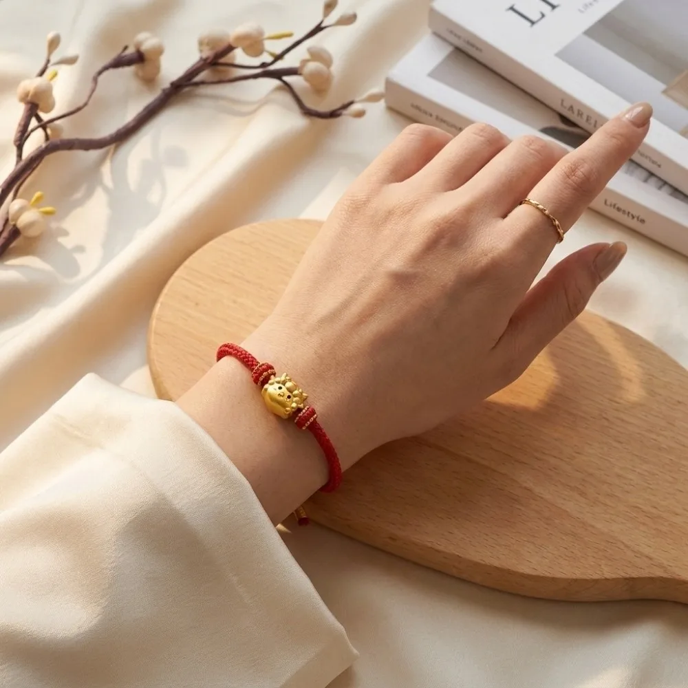 Chic Braided Zodiac Goat Bracelet Adjustable Gold Plated Red String Hand Chain Lightweight Sliding Lucky Bracelet Women