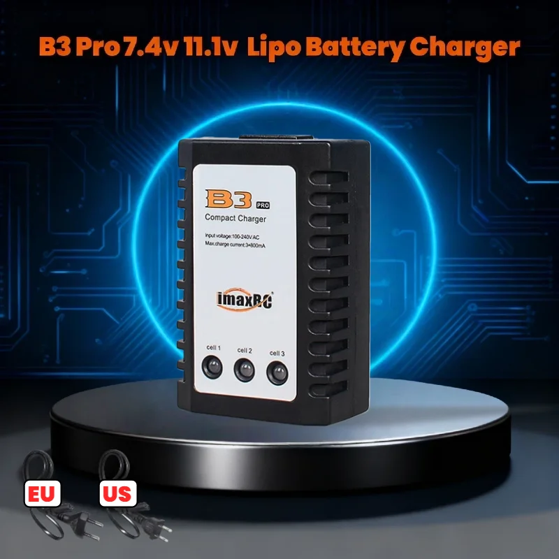 

iMax B3 Pro Lipo Battery Balance Charger 2S 3S 10W, Safe Charging for 7.4V 11.1V RC Car Airplane Drone with EU US Power Adapter