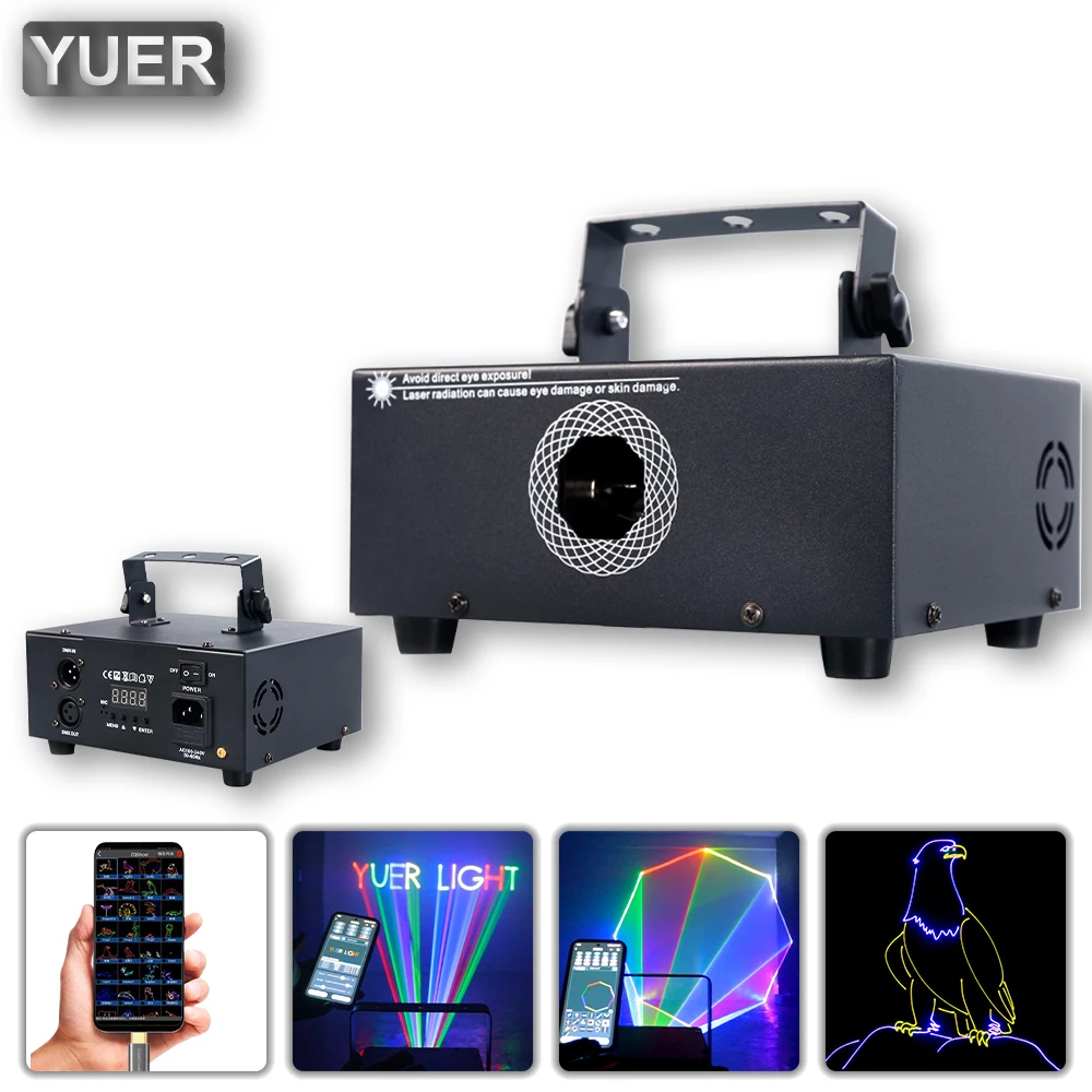 yuer app controle rgb laser light feixe de animacao scanner padrao projetor sem fio dj disco clube festa bar 2w dmx512 01