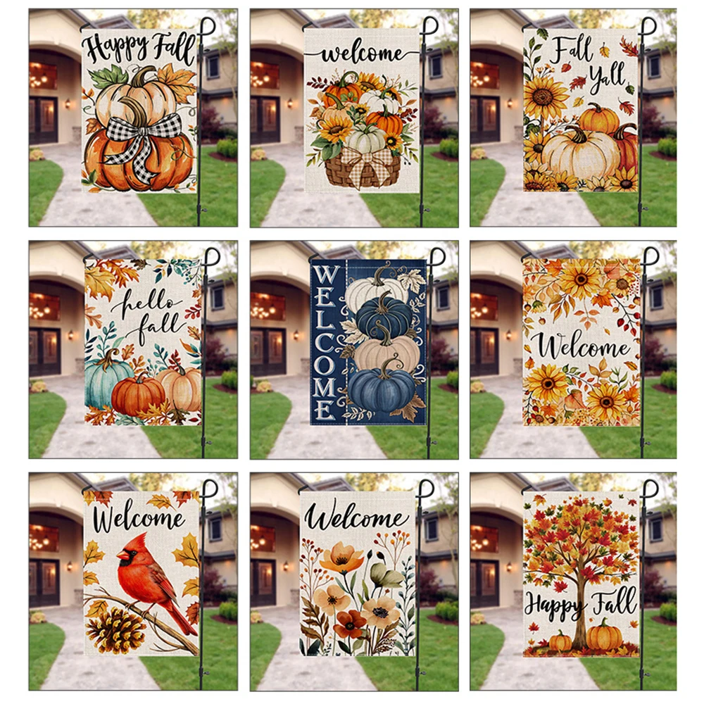 2PCS Harvest Festival Garden Flag Autumn Pumpkin Printed Letter Garden Decorative Small Flag Thanksgiving Decorations