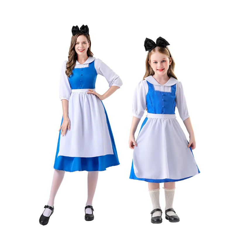 

Alice in Wonderland Cosplay Costume for Women Girls Blue Maid Dress Apron Outfit Halloween Carnival Party Fancy Dress Full Set