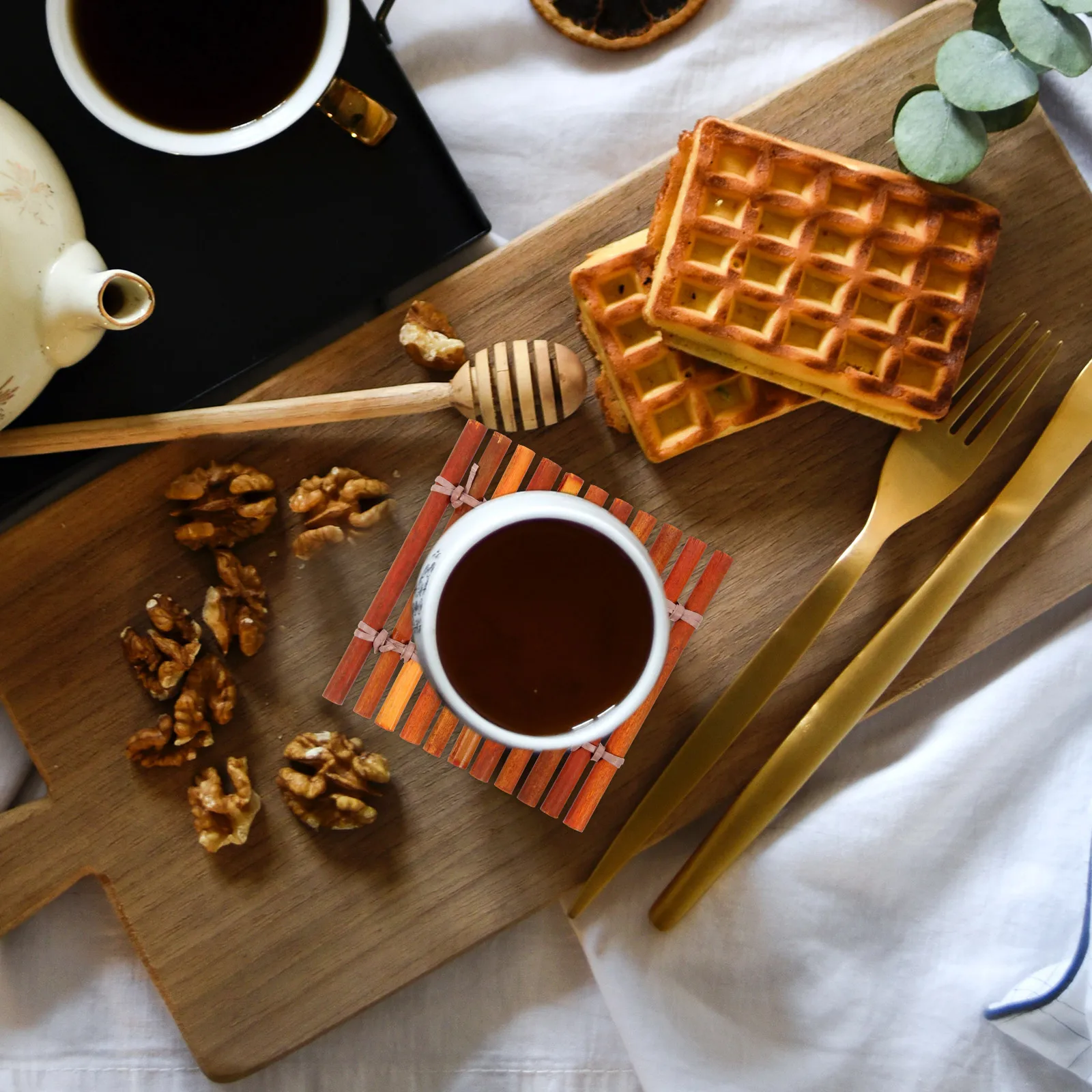 

2 Pcs Pad Cup Pad Reusable Desk Mat Bamboo Tea Cup Placemat Home Bar Restaurant Protective Tabletop Placemat Long Life Practical
