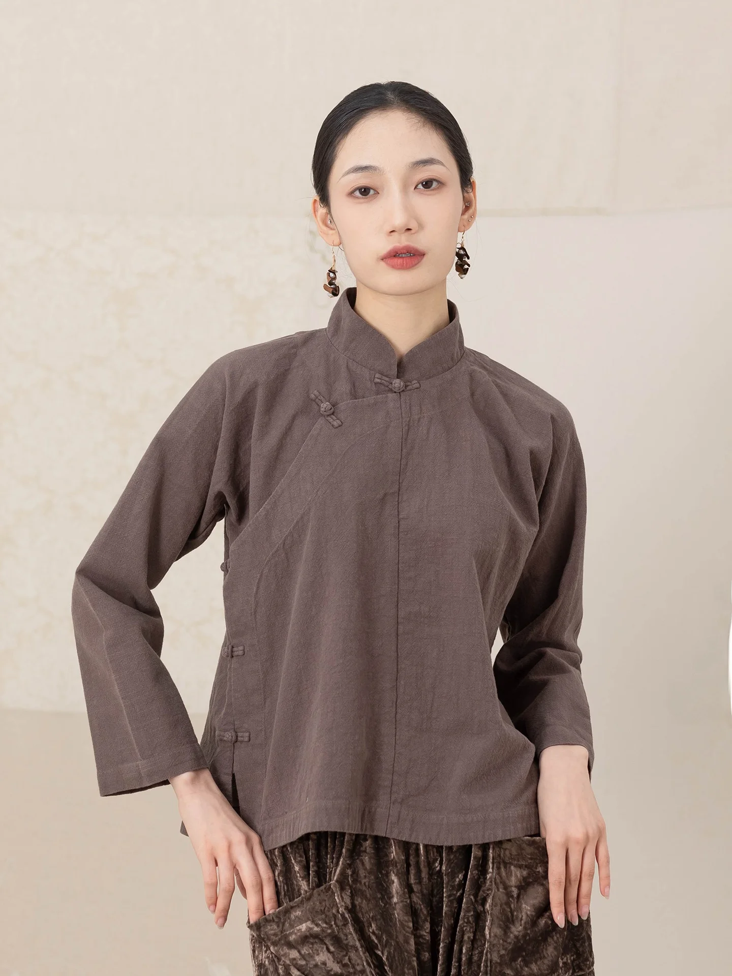 

Loose Fit Cotton Linen irt Button up Stand Collar Vintage Artistic Sle Women's Long Sve Breathable Comfortable Spring ...