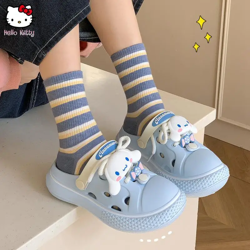 

Садовая обувь Sanrio, женские модные летние новые уличные тапочки с героями мультфильмов «Куроми», милые сандалии Baotou на толстой подошве «Hello Kitty»