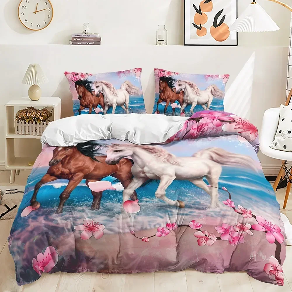 Beautiful Sakura Zebra Bedding Set Cherry Blossom Animal 3D Polyester Quilt Cover Pillowcases Full Queen King Duvet Cover Sets