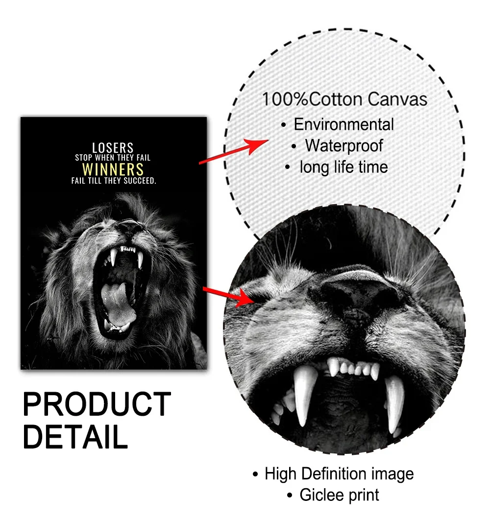 عبارات تحفيزية النمر الأسد ليوبارد النسر المشارك طباعة كلمات ملهمة الرسم على لوحات القماش الجدارية مكتب ديكور ديكور المنزل #5