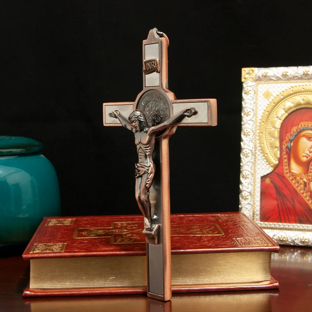 HTISOK Katholische Kirche Jesus-Statue Kreuz Wanddekoration Heimdekoration Legierungsmaterial Handgehaltenes Gebetskreuz – Detail 3