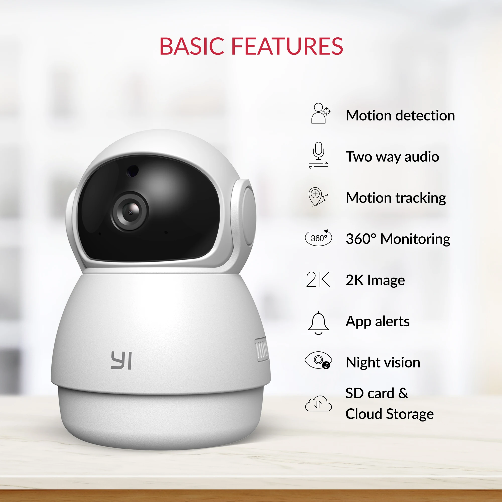 YI 2K Dome Security Camera 2.4G Smart Indoor Pet Monitoring Cam with Night Vision Motion Detection Compatible with Alexa