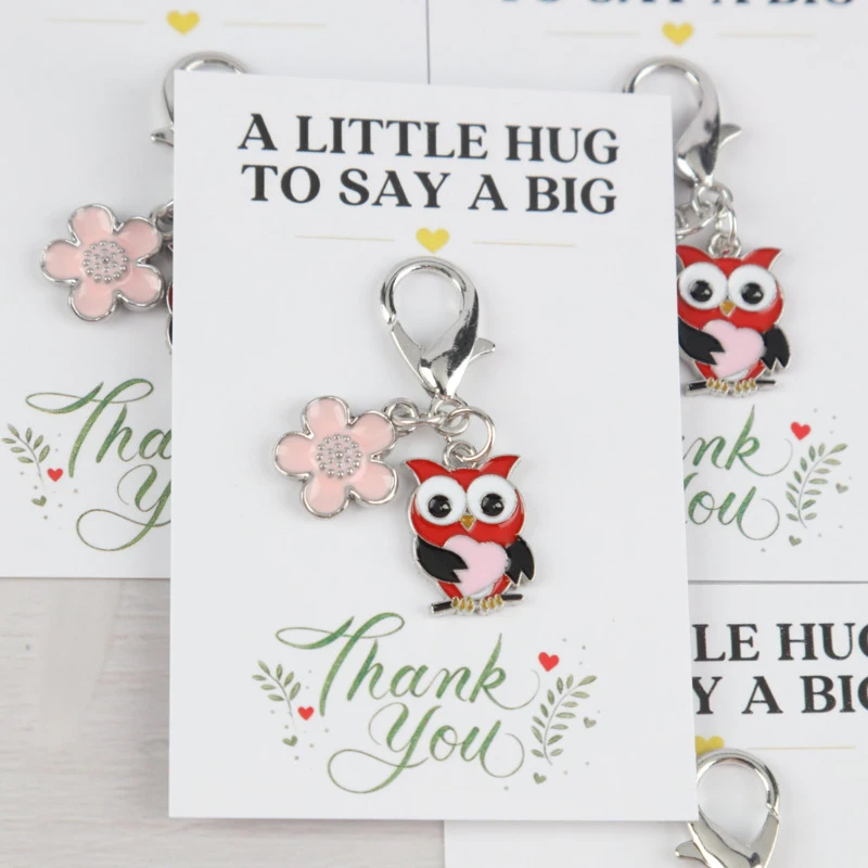 1/3/6pcs 2dSakura Owl Series Keychain Set  Belt“Thank You”Card Practical bag key accessory   Paired with a business bag、Keychain