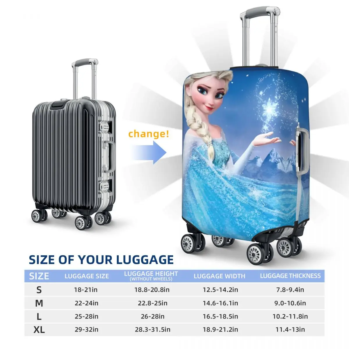 Frozen 2 Elsa Sophia Cartoon Suitcase Cover MINISO 2024 New Princess Series Flight Cruise Trip Strectch Luggage Case Protection