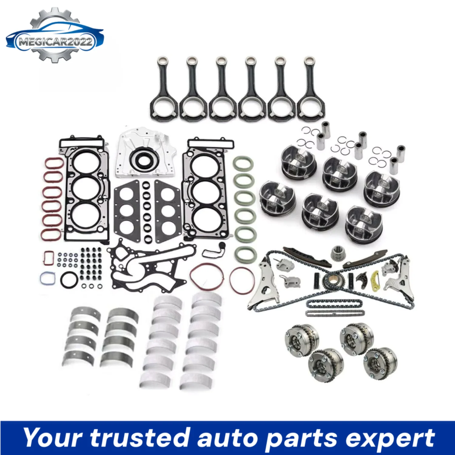 M276 3.0T Engine Overhaul Rebuild Kit & Rods Timing Chain VVT For Mercedes-Benz C400 E400 GL400 C43 E43 GLC43 W205 W212 W213