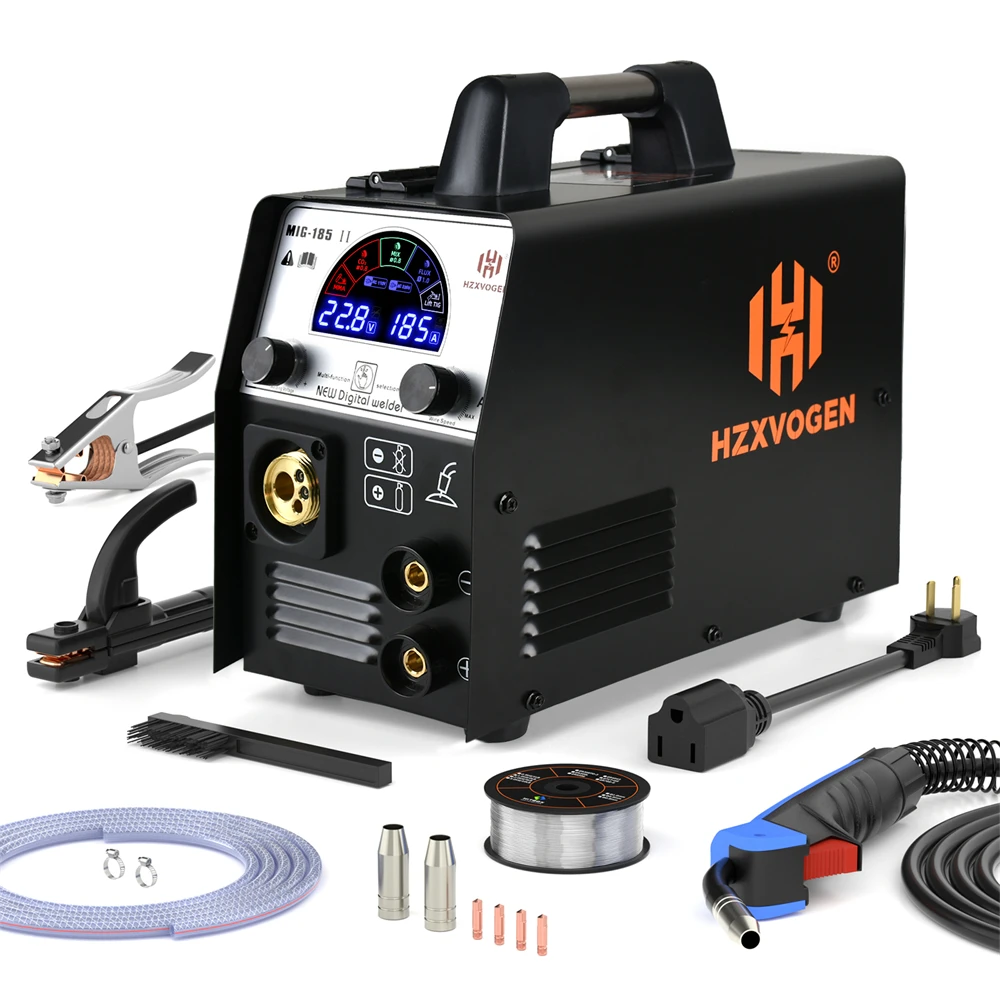 HZXVOGEN 5 in 1 MIG 185A Semi-Automatic Welding Machine Gas Mix-gas Non-Gas MIG/TIG/ARC/MMA Multifunction Digitai Welder Tool