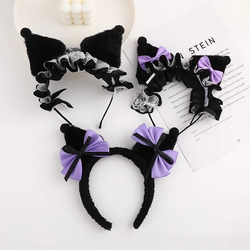 

Kuromi Cute Cartoon Plush Hairband, Women's Hair Clip, Cat Ears Headband, Maid Headwear, Halloween Accessory