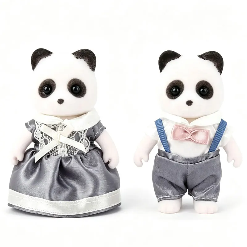 2Pcs Panda Couple Dolls Forest Family Panda Doll Mini Animal Figurine Dollhouse Accessory Pretend Play Collectible Toy Gift