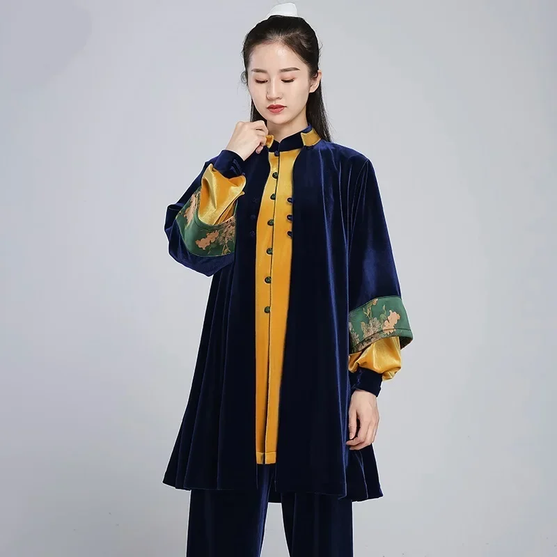 Velour Wushu Clothing Morning Exercise Martial Arts Suit Taichi Performance Kung Fu Outfit Winter Velvet Tai Chi Uniform 124 MN3
