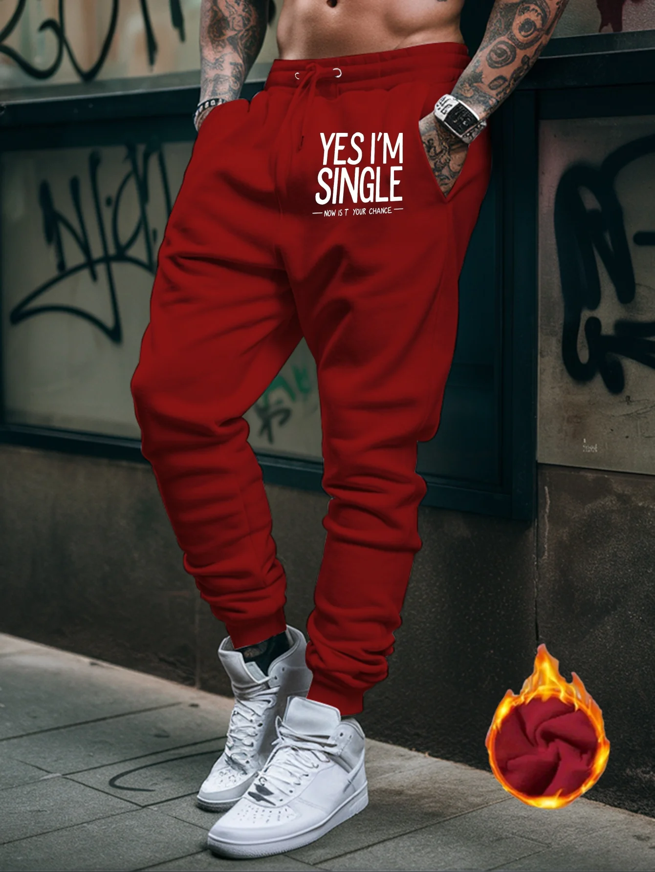 Witty‑crafted Yes I'm Single Fun Slogan Text Motif Art Figure Print Cozy Daily Men Sweatpants Hip Hop Sports Jogger Trousers