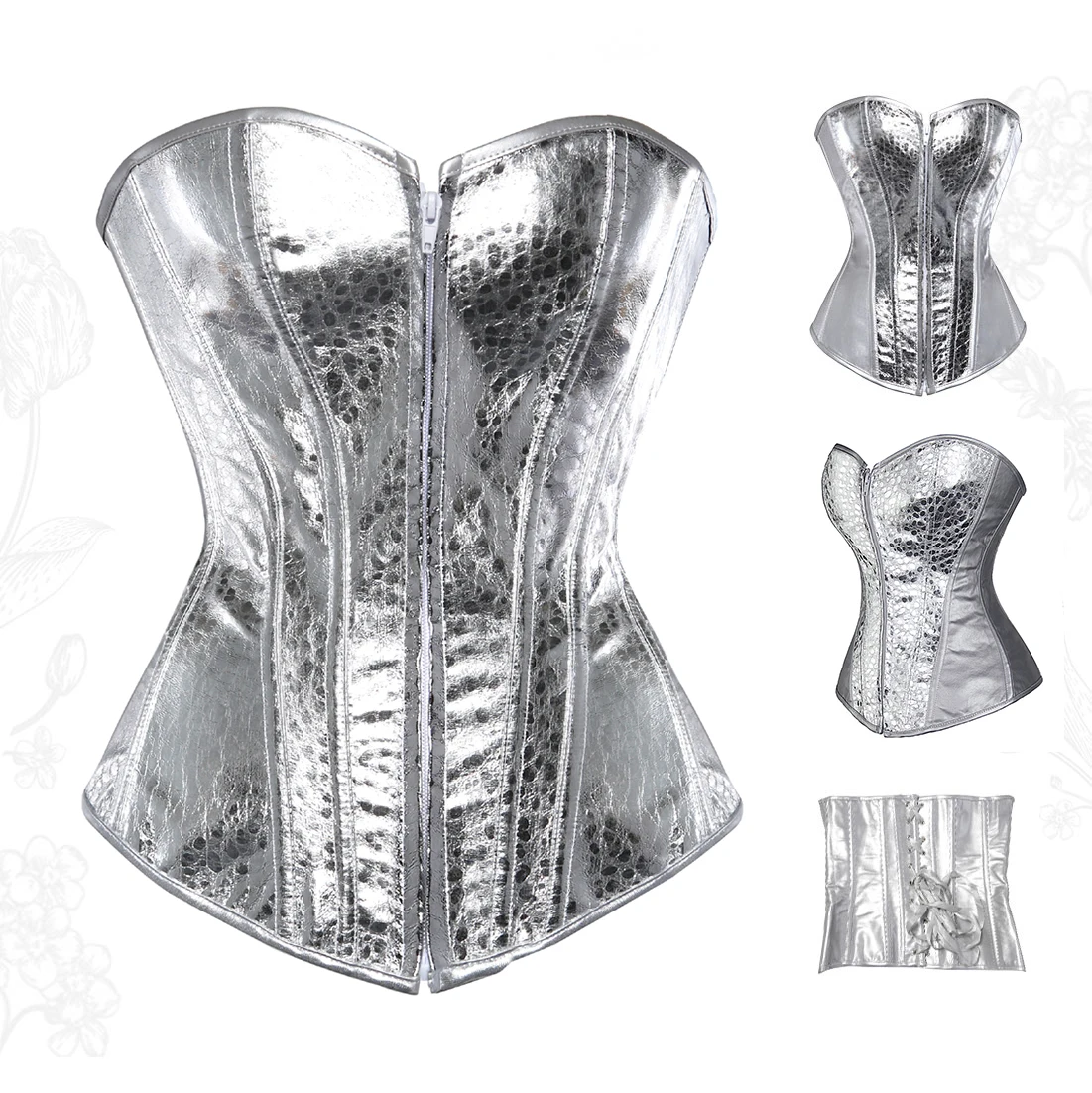 Silver Gold Corsets for Women Steampunk Gothic Corset Bustier with Zipper Plus Size Vintage Style Corset Top Burlesque Lingerie