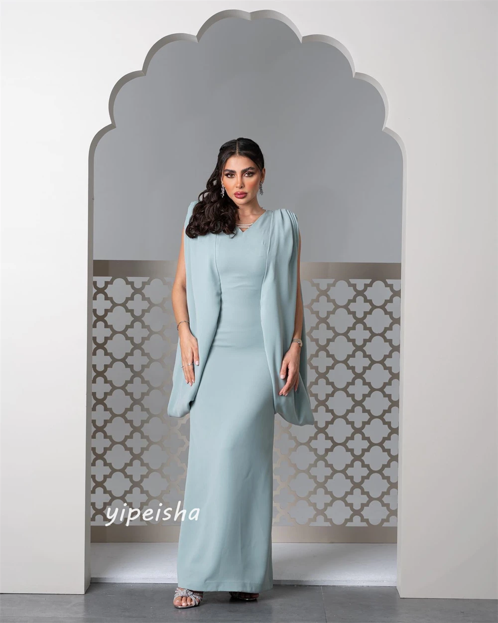 Prom Dress Saudi Arabia Satin Pearl Pleat Formal Evening A-line V-Neck Bespoke Occasion Dresses Ankle-Length