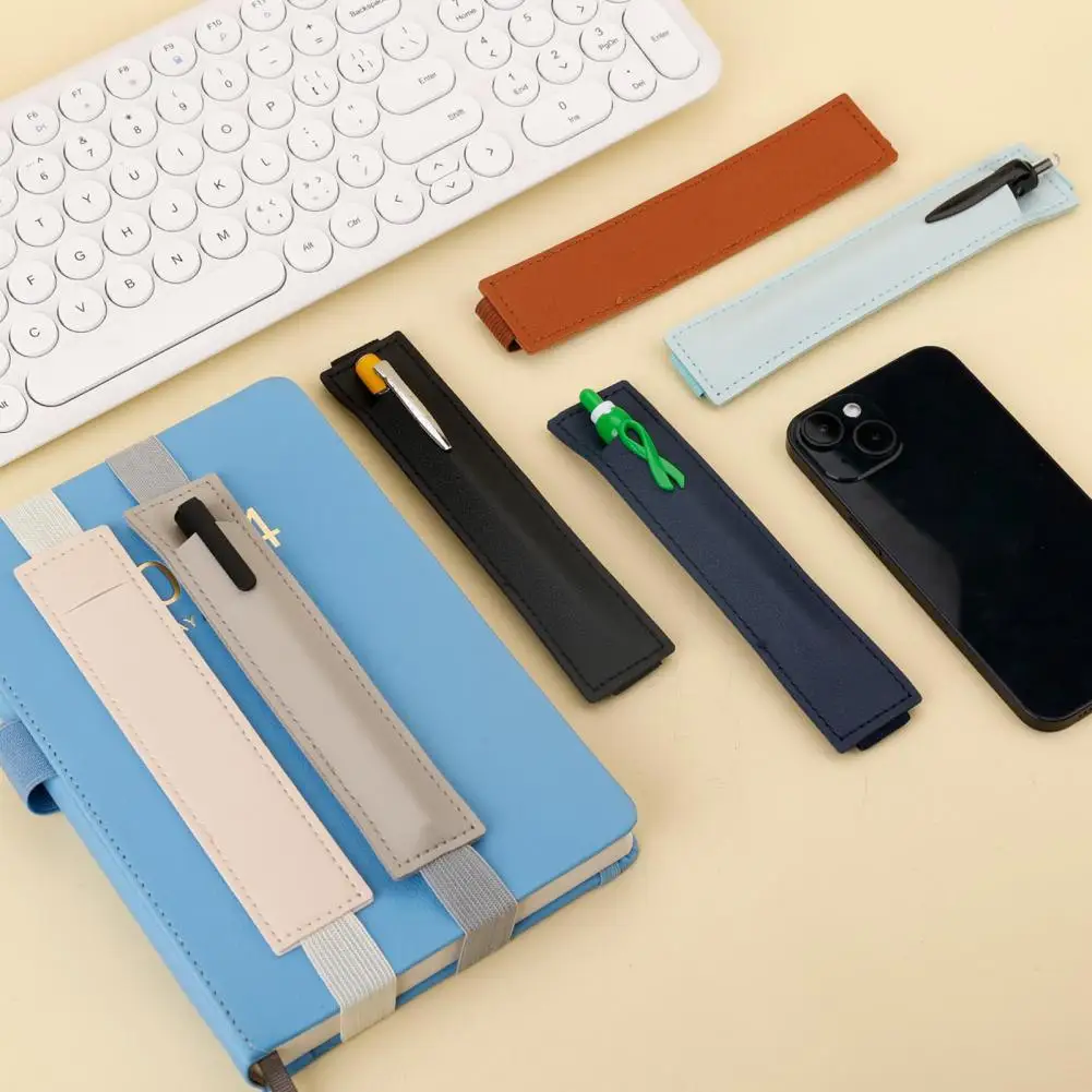 取り外し可能な伸縮性のあるバンドペンホルダー、偽の革のケース、レジャーやノートブック用のペンスリーブ、6個