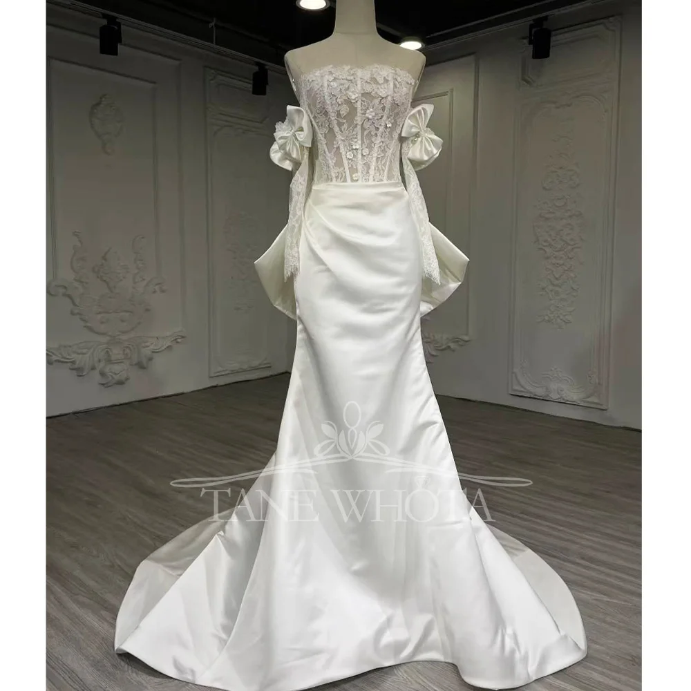 

Luxury Sexy Bridal Dress Sweetheart Lace-Up Back Appliques Bow Customized Wedding Dress Hochzeitskleid for Elegant Brides